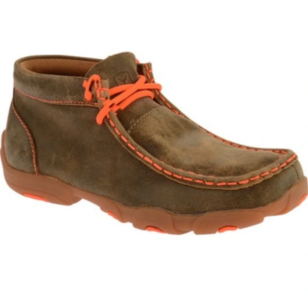 Twisted X Chukka Genuine Leather Driving Moccasin Orange Stitching and Trim